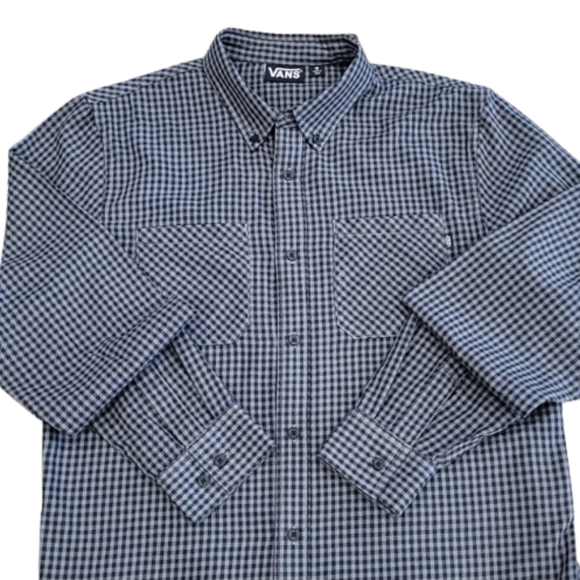 Vans Other - Vans Gingham Plaid Button Down Shirt Medium Gray Black